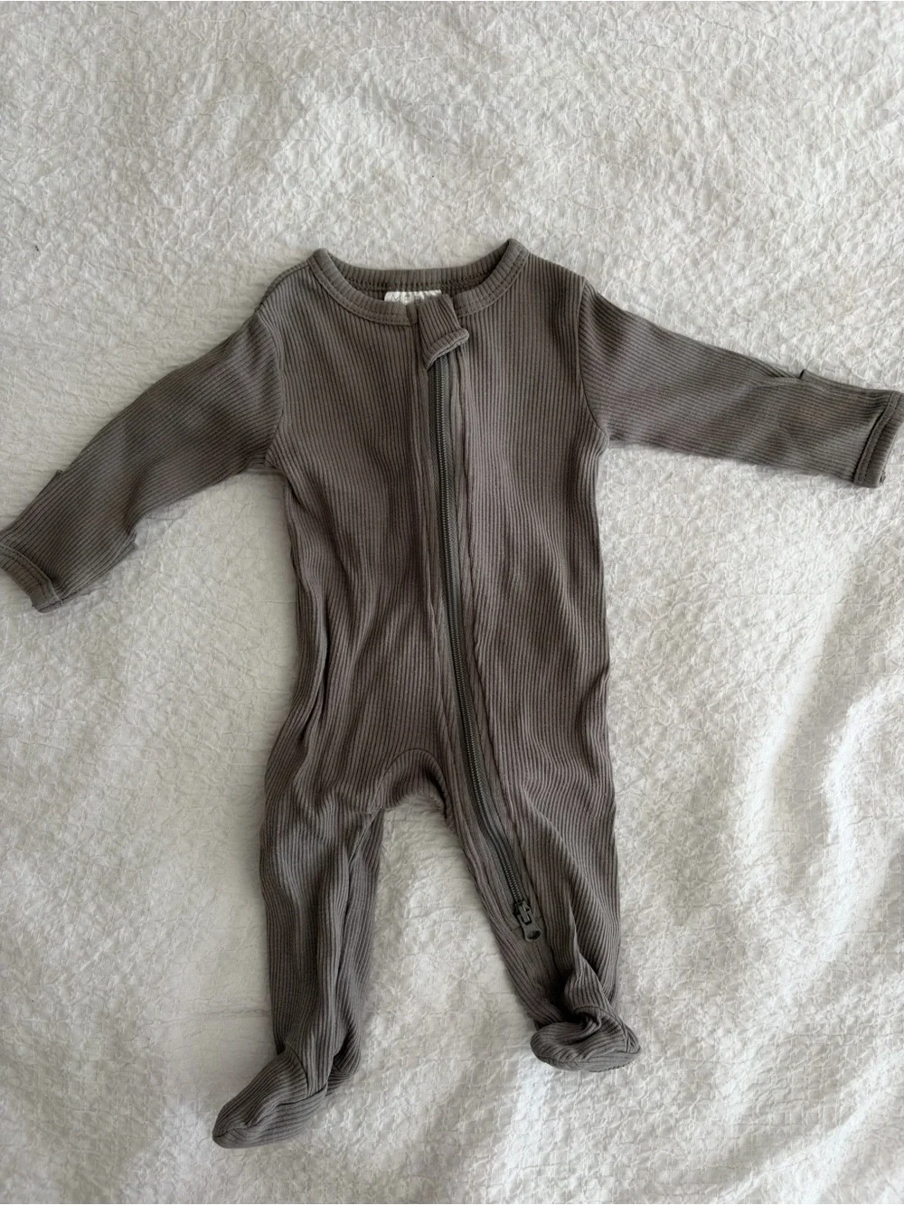Baby Ribbed Footed One-Piece Jumpsuit in Taupe
